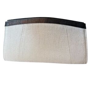 JACQUES VERT Clutch Ivory Cream Grey Trim Snap Closure Formal Night Out Party